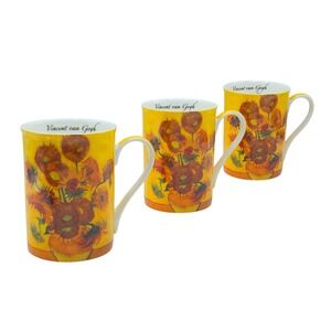 Stechcol Vincent Van Gogh Sunflowers Art Bone China Coffee Tea Mug 12oz Set of 3